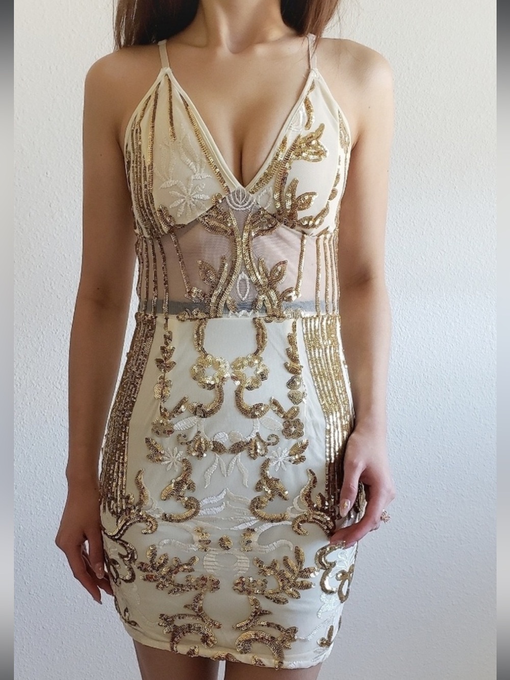 PrettyLittleThing // NWT Gold Sequin Bodycon Dress
